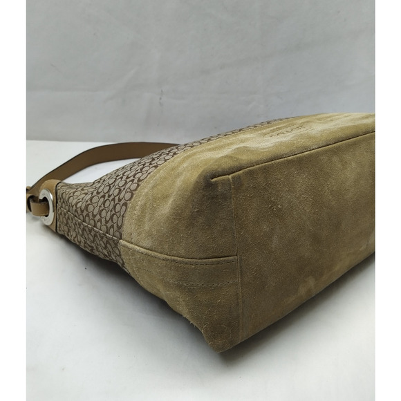 Coach Signature Brown Canvas Suede Hobo Shoulder Bag - Picture 15 of 16